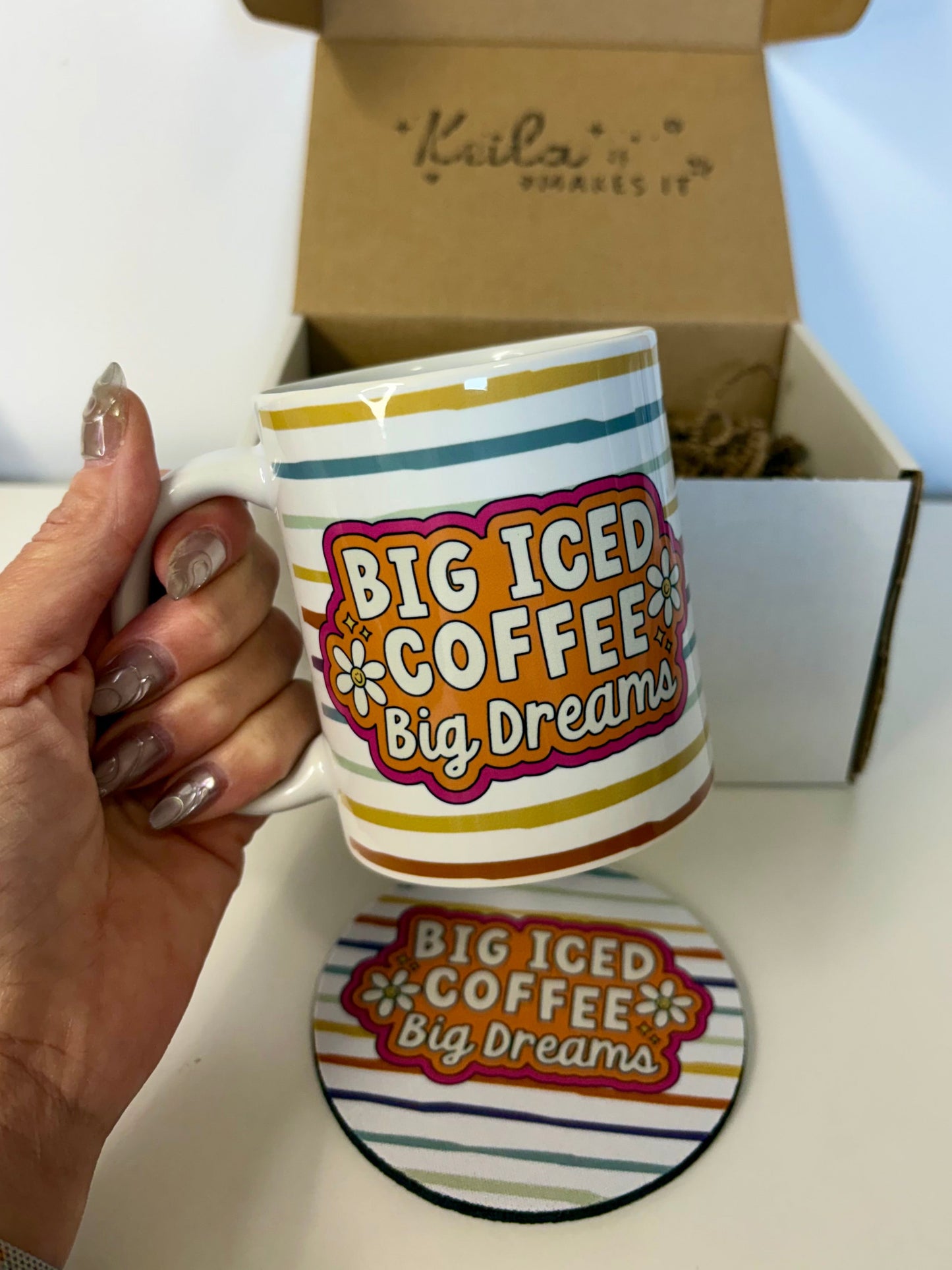 Big Iced Coffee Big Dreams Gift Box – 11oz Ceramic Mug + Matching Coaster Set