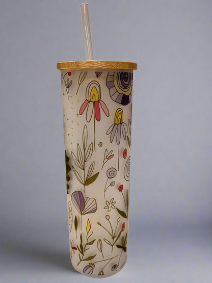 Flowers frosted glass tumbler 20 oz