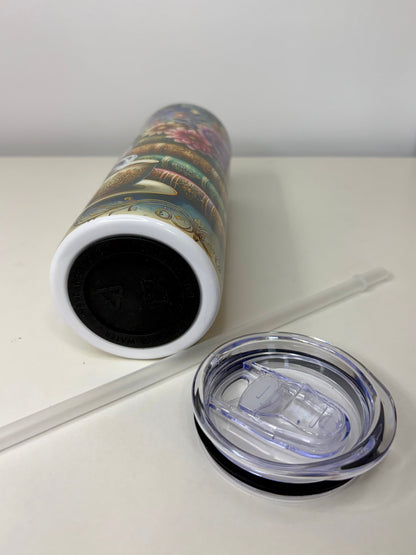 Flower, Books & Coffee Dream Stainless Steel Tumbler – 20oz with Straw & Leak-Resistant Lid