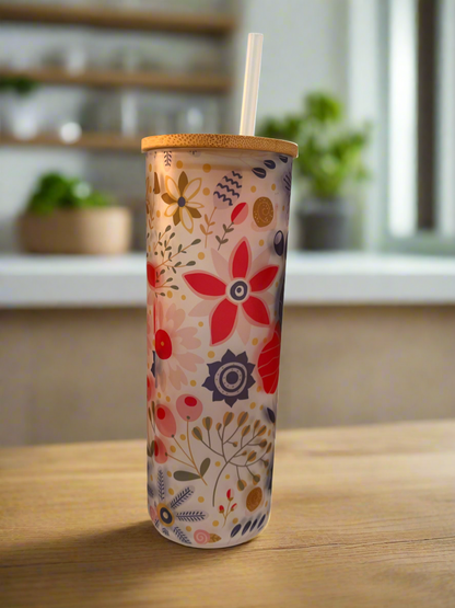 Flower frosted glass tumbler 25 oz - Keila Makes It