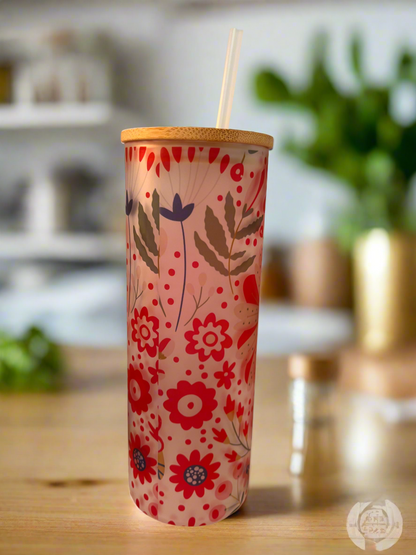 Flowers frosted glass tumbler 25 oz - Keila Makes It