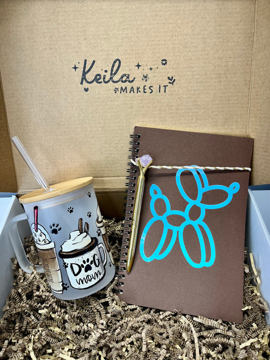 Dog Mom Gift Box - Frosted Mug with UV DTF wrap & Balloon Dog Notebook