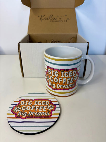 Big Iced Coffee Big Dreams Gift Box – 11oz Ceramic Mug + Matching Coaster Set