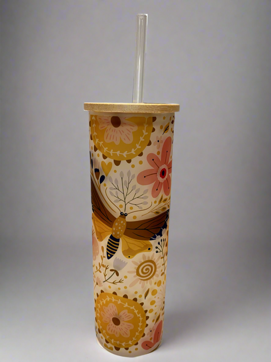 Butterfly frosted glass tumbler 20 oz