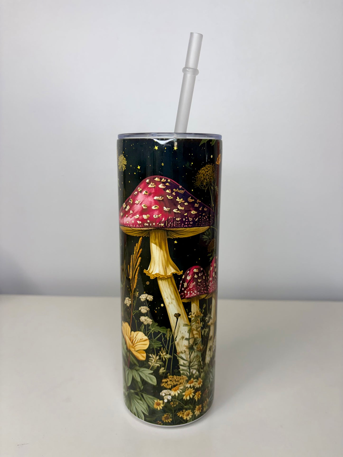 Dark Forest Mushroom Land Stainless Steel Tumbler 20oz with Straw – Fantasy Woodland Cup