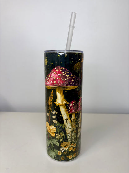 Dark Forest Mushroom Land Stainless Steel Tumbler 20oz with Straw – Fantasy Woodland Cup