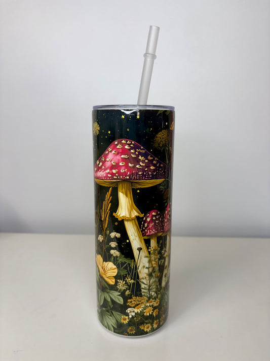 Dark Forest Mushroom Land Stainless Steel Tumbler 20oz with Straw – Fantasy Woodland Cup