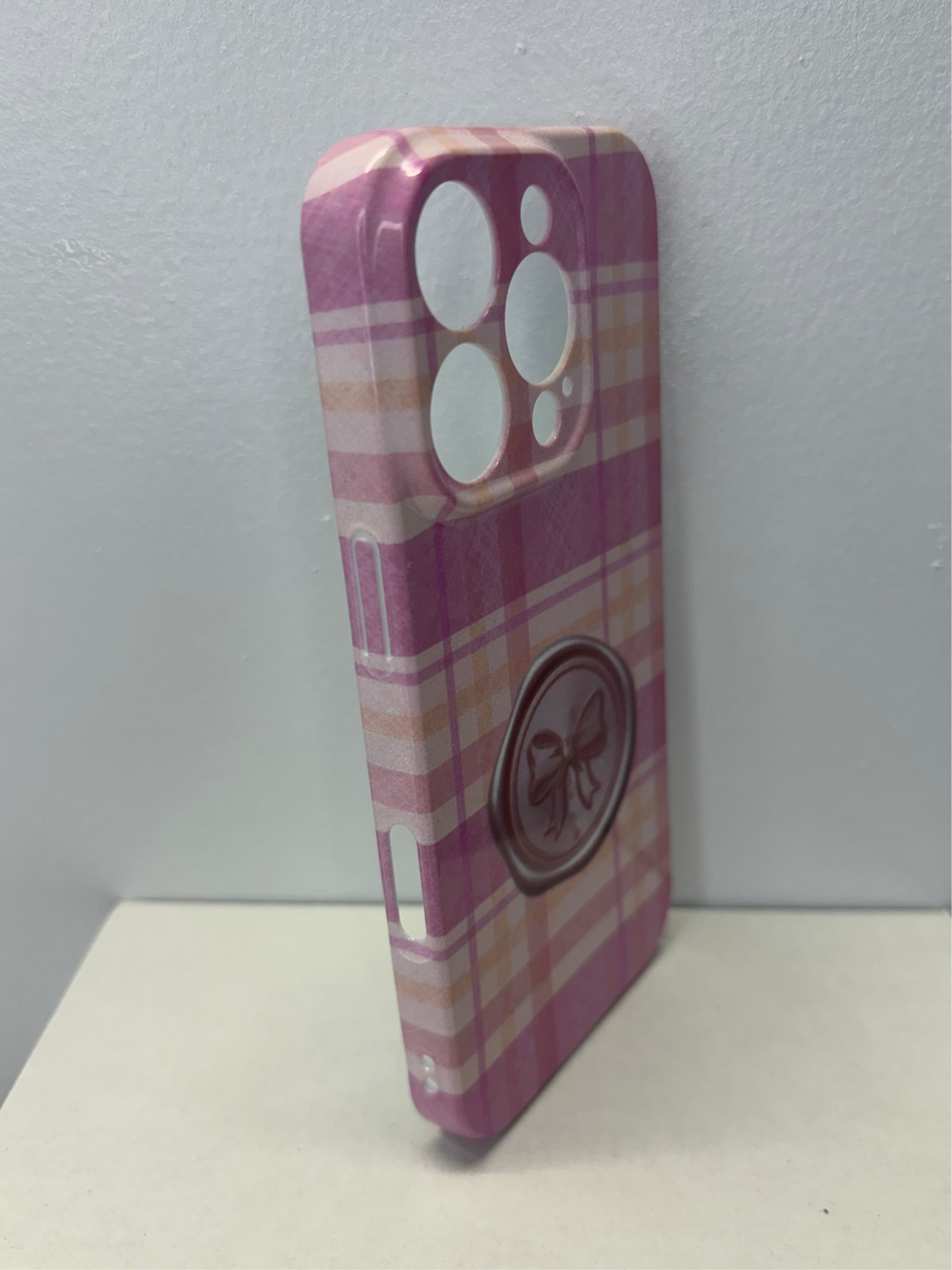 Pink Plaid Bow 3D Wrap iPhone Case – Full Print Aesthetic Protective Phone Cover for iPhone 14, 15 & 16 Series