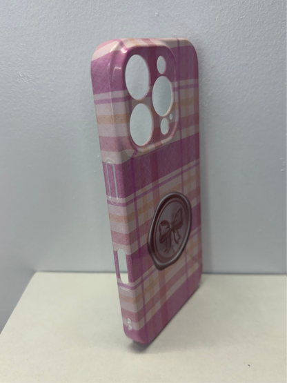 Pink Plaid Bow 3D Wrap iPhone Case – Full Print Aesthetic Protective Phone Cover for iPhone 14, 15 & 16 Series