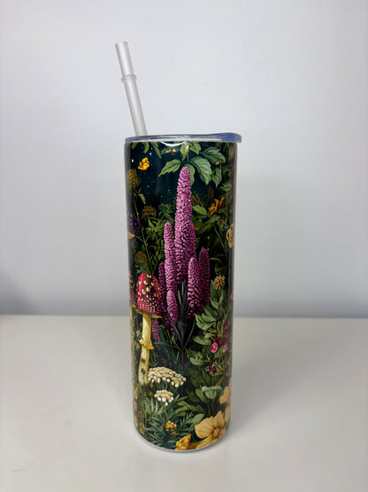 Dark Forest Mushroom Land Stainless Steel Tumbler 20oz with Straw – Fantasy Woodland Cup