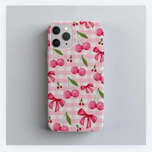 Pink Cherry Bow iPhone Case – 3D Wraparound Design Protective Phone Case for iPhone 14–16 Series