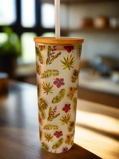 Flower frosted glass tumbler 25 oz - Keila Makes It